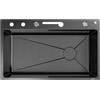 ANW Home Lavello da Cucina LED 75x45 cm con Rubinetto a Cascata, Acciaio Inox, Lavaggio a Pressione, Tagliere e Scolapiatti - Set Completo