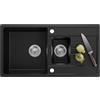 CECIPA 86 x 45 cm Lavello Cucina 1,5 Vasche, Lavandino Cucina Granito Nero | Lavello Nero con Gocciolatoio, con Foro per Rubinetto, per Mobile di lunghezza 60cm, Sifone e Troppopieno