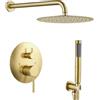 SaniteModar Set Doccia Incasso, Oro Spazzolato | Doccia pioggia rotonda 25cm, flessibile 1,5m; ugelli silicone facile pulizia; design nascosto; nessun danno muro riparazioni