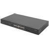 DIGITUS Switch di rete PoE da 19 pollici - 16 porte Gigabit + 2 porte Gigabit SFP - Non gestito - VLAN - 250W PoE power budget - 10/100/1000 Mbit/s - nero