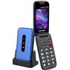 Volfen Nexo Flip MAX - Telefono cellulare con coperchio per anziani, pulsanti e tasti grandi, facile da usare, USB-C, 3 memorie dirette, base di ricarica, colore: nero (blu)