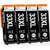 Clywenss 33XL Cartucce d'inchiostro Nero Compatibili per Epson 33XL, 4-Pack | per Epson Expression Premium XP-530 XP-540 XP-830 XP-7100 XP-900 XP-640 XP-630 XP-635 XP-645 XP530 XP540 Cartucce Stampante