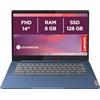 Lenovo IdeaPad Slim 3 Notebook Chromebook 14 FHD (1920x1080), MediaTek Kompanio 520, 8GB RAM, 128GB eMMC, ChromeOS, WiFi 6 - Abyss Blue, Esclusiva Amazon