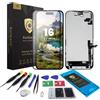 AuraLens Kit sostituzione schermo per iPhone 16, display LCD touch completo | A3081 A3286 A3288 A3287, FHD INCELL Digitizer 6,1 pollici, COF, pretestato, strumenti, adesivo, tappetino magnetico, nero