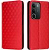 Generico DayQiQiPu Cover per Realme C71/C73 4G RMX5303 (6,67 Pollici) Custodia in pelle PU con Motivo a cubi 3D Chiusura Magnetica Caso portafoglio a conchiglia con supporto, Rosso