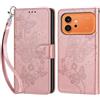 KENHONER Custodia per Honor 600/600 Pro 5G Cover, Oro rosa Farfalla | Portafoglio in Pelle PU Retro, Antiurto Flip, Slot per Schede, Funzione Stand, Chiusura Magnetica