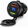 Maehihw Presa USB 12V/24V 66W per Auto, 4 Porte PD 30W QC 3.1 | Caricabatterie da Incasso IP66 con LED Voltmetro, per Moto, Barca, Camper, Camion, Fuoristrada