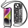 Krdvekm Cover per iPhone 14 / iPhone 13 6,1'' con Cordino, Aesthetic Fiocco Cuore Motivo Disegno Nero Silicone Ragazze Case Corda con Regolabile Laccio Antiurto Antigraffio Bumper Protezione Custodia