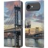 Head Case Designs Custodia a portafoglio in pelle con skylines del ponte di Manhattan compatibile con Apple iPhone 17 Air