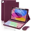 EAMPANG Custodia con tastiera e mouse per iPad A16 11/10a generazione 11/11, Air 11 M4/M3/M2, Air 5e/4e, tastiera rimovibile retroilluminata arcobaleno 7 colori, cover magnetica con