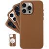 LONLI - per iPhone 15 Pro Max - Custodia europea in vera pelle Pebble con telaio in alluminio per fotocamera [compatibile con Magsafe] - Saddle