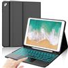 IVEOPPE Tastiera per iPad 6 Generazione 9.7 Pollici 2018/5 Gen/Air 2/Air 1/Pro 9.7 | Touchpad Illuminato Magnetico Staccabile Cover Keyboard, Italiano QWERTY, Custodia Tastiera Bluetooth con Portapenna, Nero