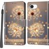 PHINIENLAND Cover per iPhone 16e / iPhone 17e custodia portafoglio Dente di leone | 3 scomparti carte, 1 tasca banconote, Chiusura magnetica, Supporto, Pelle PU flip cover per iPhone 16e / 17e