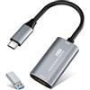 VIXLW Scheda di acquisizione video, 4K USB3.0 HDMI a USB C, 1080P 60FPS Scheda di acquisizione per streaming, giochi, registrazione video compatibile con Switch, Xbox, PS4, OBS, Windows, Mac OS, Zoom
