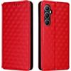 Generico DayQiQiPu Cover per Realme C65 4G RMX3910 (6,67 Pollici) Custodia in pelle PU con Motivo a cubi 3D Chiusura Magnetica Caso portafoglio a conchiglia con supporto, Rosso