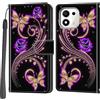 PHINIENLAND Cover per Honor 600 Smart custodia portafoglio Rosa Farfalla | 3 scomparti carte, 1 tasca banconote, Chiusura magnetica, Supporto, Pelle PU flip cover per Honor 600 Smart