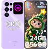 OBA OUKITEL C68 Plus Smartphone Android 15, Display 7.2 120Hz, Schermo Posteriore 1.81, Batteria 6000mAh, Fotocamera 64MP, 16GB RAM 128GB ROM, Dual SIM 4G VIOLA