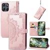 Fertuo Cover per Motorola Moto G77 / G67, Custodia Portafoglio a Libro in Pelle Flip Case con Porta Carte, Chiusura Magnetica e Stand [Disegni di Mandala] Interno Silicone Sottile Antiurto, Oro Rosa
