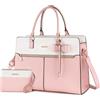 MOSISO Borsa Tote Laptop Donna, 17.3 pollici Lavoro Pelle PU Impermeabile | con Pochette e Fiocco, Borse a Mano Grande Capacita, Borsa a Tracolla Computer, Valigetta Lavoro Ufficio, Insegnante, Rosa