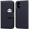 Ailisi Cover per Galaxy A71, Black Flip Cover Cartoon Cute Panda Custodia Protettiva Caso Libro in Pelle PU con Portafoglio, Funzione Supporto, Chiusura Magnetica - Panda, Nero