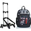Seven Zaino Scuola ADVANCED SEVEN - SPACE CHECK, Nero, Doppio Scomparto + Carrello BE BOX 3WD Portazaino Compatibile