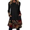 Fulidngzg Vestito Donna Elegante Invernale Boho con Scollo Rotondo Maniche Lunghe e Tasche Vestiti Vintage Curvy da Cerimonia Abito Medievale Casual Primaverile Autunno per Feste Vacanze Case