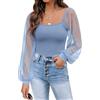 Timuspo Camicette da donna in rete a maniche lunghe, con maniche a sbuffo, a pois, a costine, vestibilità aderente, leggera, casual