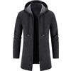 Generic Giacca lunga da uomo in maglia testurizzata con cappuccio e tasche | Giacca invernale calda con cappuccio, interno in morbido pile, capospalla lungo casual, comodo strato quotidiano