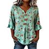 Generico Camicia Donna Manica 3/4 Elegante con Volant Camicetta Estiva Fantasia Curvy Scollo a V Blusa Leggera Comoda Stampa Maglia Shirt Tops con Bottoni Magliette Casual Loose Tunica Blusa