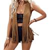 Geagodelia Gilet da donna con frange Cowgirl Faux Suede Outfit Ladies Vintage Senza Maniche Giacca con Nappa Y2k Estetica Top Vestiti Primavera Estate Cowboy Festival Gilet