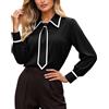 Duohropke Camicetta da donna elegante, in raso, con bottoni, con fiocco, a maniche lunghe, casual, morbida, in seta, con volant, camicia da ufficio