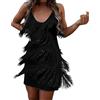 Generic Costume da donna anni '20, abiti da donna, per feste di carnevale, con frange, con paillettes, da cocktail, sexy, con brillantini, elegante, stile retrò, discoteca, da discoteca