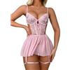 RPAEOY Lingerie Donna Pizzo Bustier con Gonna Ricamato Floreale Completo Intimo Elegante Abbigliamento Notte Reggicalze Set Intimi Sexy