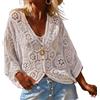 Generico Cardigan all'Uncinetto da Donna, Leggero, con Maniche A Kimono, Maglia Aperta Cardigan Estivo Leggero