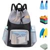Generic Borsa da spiaggia in rete con coulisse, grande capacità, multi-tasca, Nero | Grande capacità | Borsa da spiaggia in rete con coulisse - ad asciugatura rapida multi-tasca zaino da nuoto per piscina