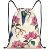 Zelinge Zaino con coulisse, borsa da palestra e sport, Beige Navy Floreale | Borsa Yoga Danza
