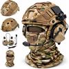 JHTUDHJ Set Casco FAST PJ con Cuffie Copertura e Passamontagna | Casco FAST PJ in ABS, Cuffie su Rail, Cover, Passamontagna, Regolazione a Rotella, PTT Richiesto Non Incluso
