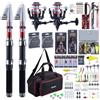 Goture Set da pesca con 2 canne da pesca telescopiche, 2,4 m, mulinello da pesca 5.2:1, pinza, scatola per esche e borsa per il trasporto, per acqua salata/dolce, regalo da viaggio