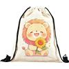 HAYGEM 30x43 cm Cartoon Leone Girasole Coulisse Sacca Sportiva | Motivo Leone Mignon, Doppia Coulisse, Resistente Durevole, Borsa Palestra con Cordoncino per Fitness Outdoor