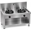 Casta Cucina wok a gas con canale posteriore, lavaggio e alzatina 400 mm, 2 fuochi, 1200 x 700 mm, h 850 mm - 21,0 kW