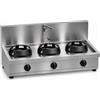 Casta Cucina wok a gas con canale posteriore, lavaggio e alzatina 400 mm, 3 fuochi, 1500 x 700 mm, h 315 mm - 9,5 kW