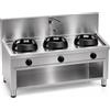 Casta Cucina wok a gas con canale posteriore, lavaggio e alzatina 400 mm, 3 fuochi, 1500 x 700 mm, h 850 mm - 9,5 kW