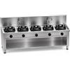 Casta Cucina wok a gas con canale posteriore, lavaggio e alzatina 400 mm, 5 fuochi, 3000 x 700 mm, h 850 mm - 21,0 kW