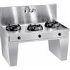 Casta Cucina wok a gas su base a ponte con canale posteriore senza lavaggio, 3 fuochi, 1500 x 900 mm, h 850 mm - 9,5 kW