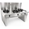Casta Cucina wok a gas su base a ponte con canale posteriore e lavaggio, 3 fuochi, 1500 x 900 mm, h 850 mm - 9,5 kW