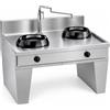 Casta Cucina wok a gas su base a ponte con colonna acqua e canale senza lavaggio, 2 fuochi, 1000 x 900 mm, h 850 mm - 14,0 kW
