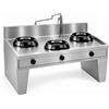 Casta Cucina wok a gas su base a ponte con colonna acqua e canale senza lavaggio, 3 fuochi, 1500 x 900 mm, h 850 mm - 9,5 kW