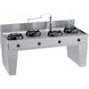 Casta Cucina wok a gas su base a ponte con colonna acqua e canale senza lavaggio, 4 fuochi, 2000 x 900 mm, h 850 mm - 9,5 kW