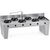 Casta Cucina wok a gas su base a ponte con colonna acqua e canale senza lavaggio, 6 fuochi, 3000 x 900 mm, h 850 mm - 9,5 kW