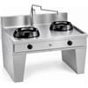 Casta Cucina wok a gas su base a ponte con colonna acqua e canale con lavaggio, 2 fuochi, 1000 x 900 mm, h 850 mm - 14,0 kW